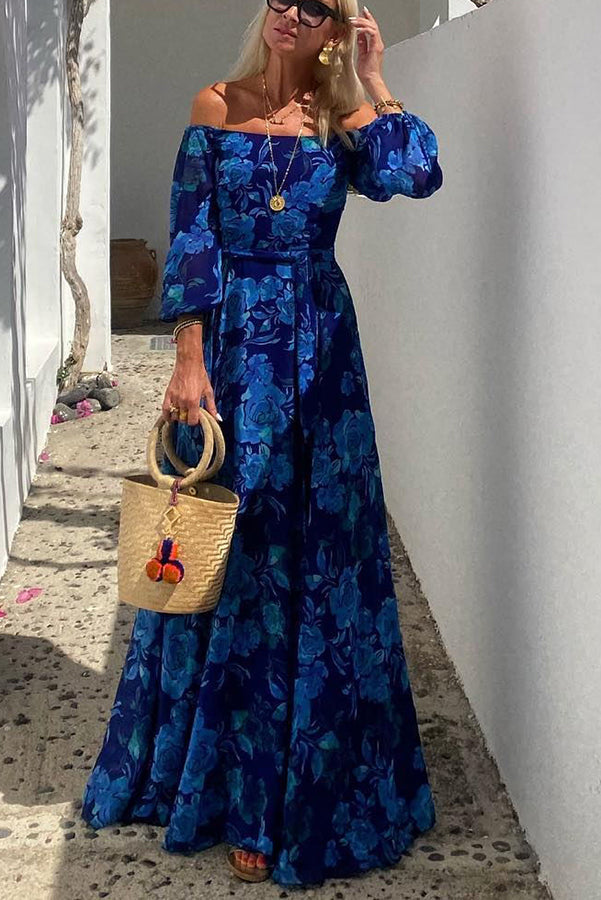 Francesca - Robe longue avec motif floral et manches dénudées