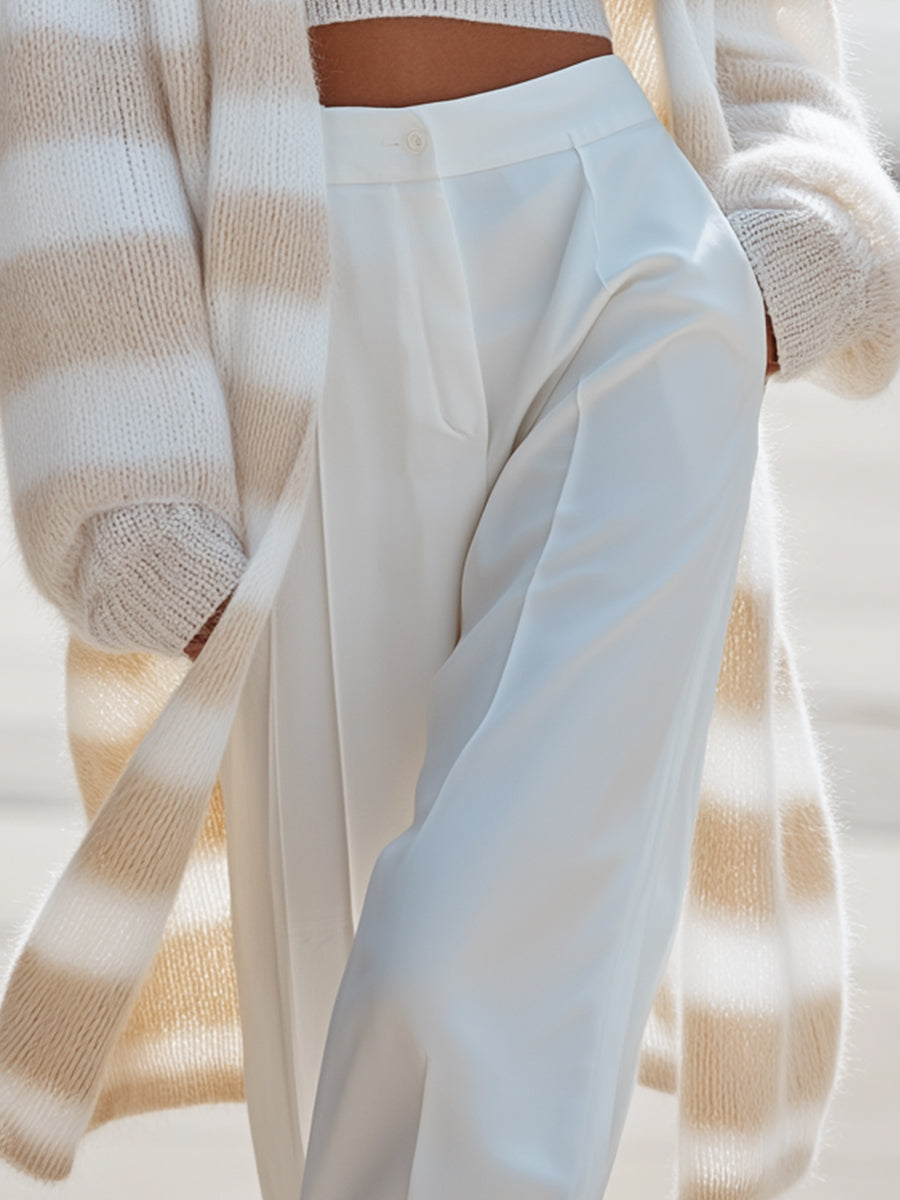 Marly - Cardigan a Maglia a Righe Crema