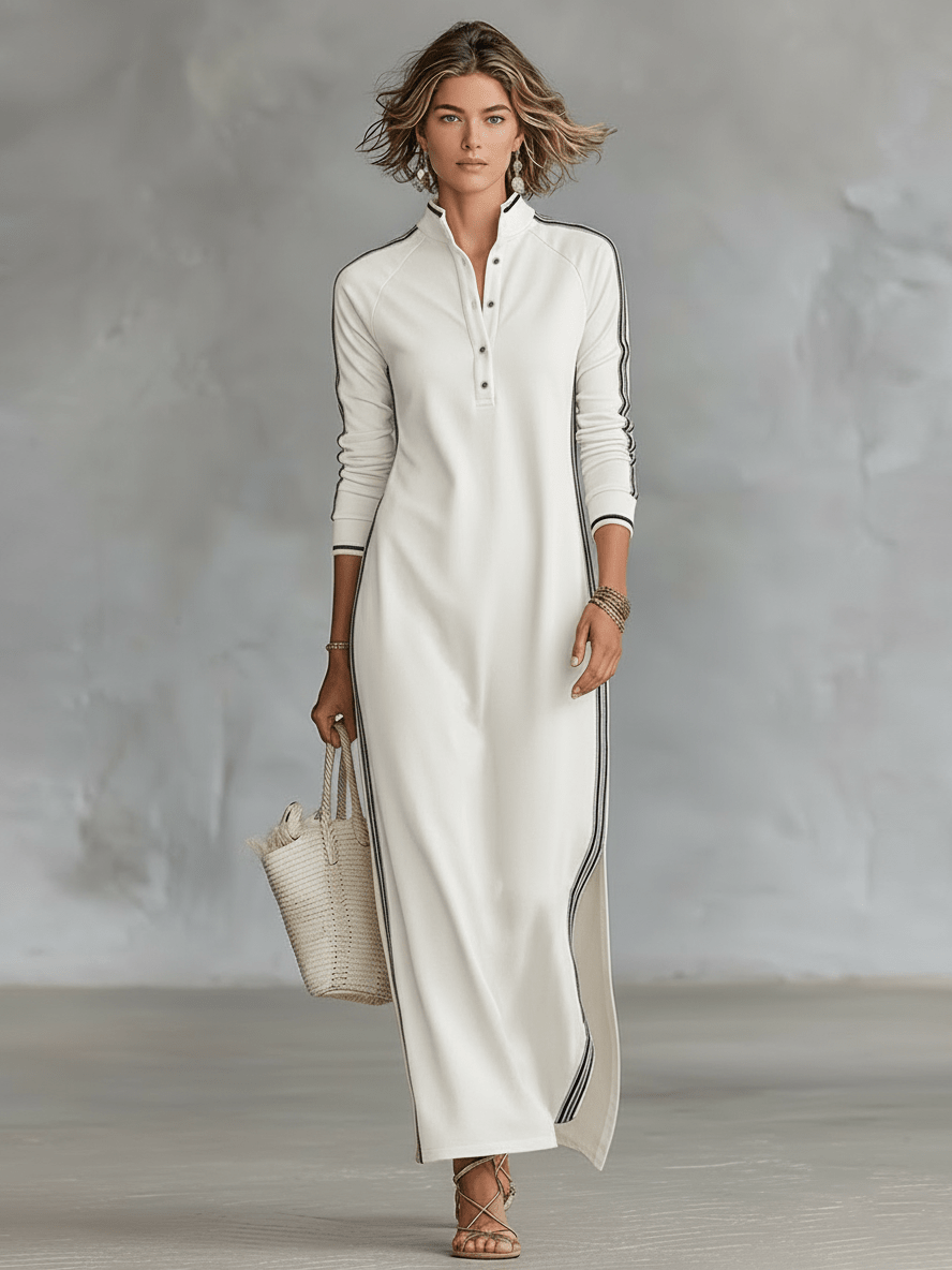 Robe en molleton avec boutonnage et col Maxi dress
