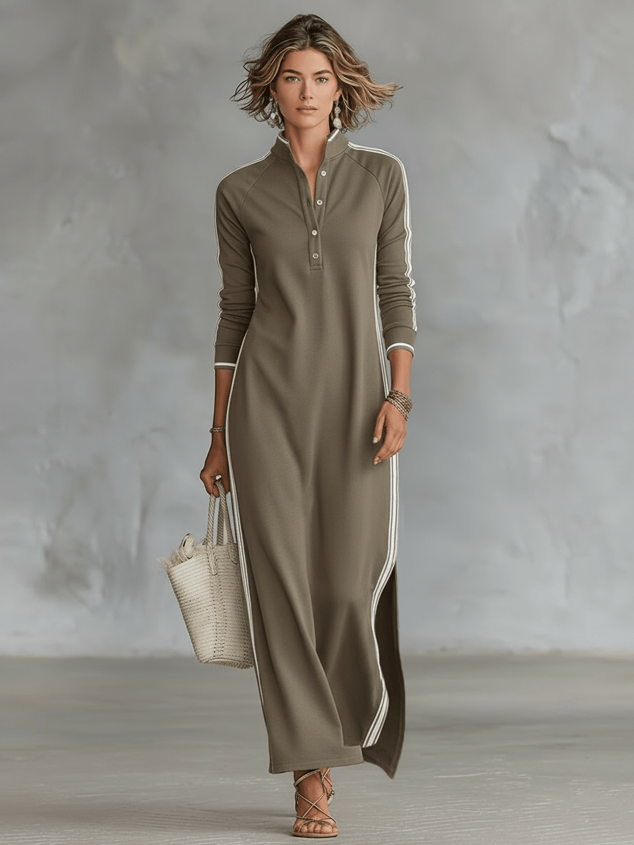 Robe en molleton avec boutonnage et col Maxi dress