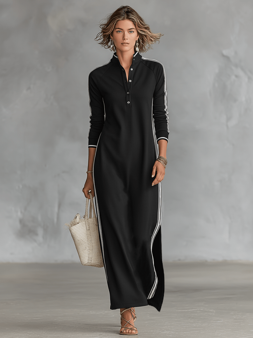 Robe en molleton avec boutonnage et col Maxi dress