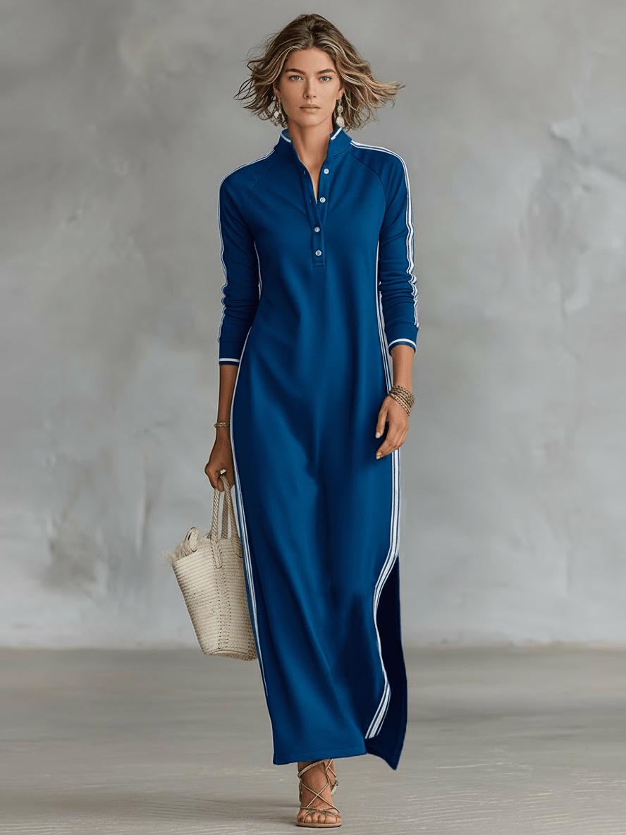 Robe en molleton avec boutonnage et col Maxi dress