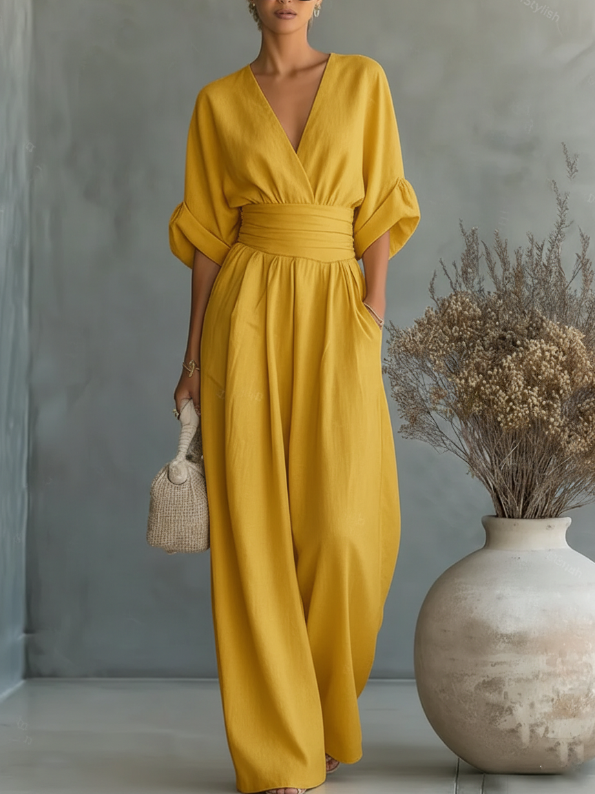 ESSENTIEL - Combinaison élégante à décolleté en V et taille haute