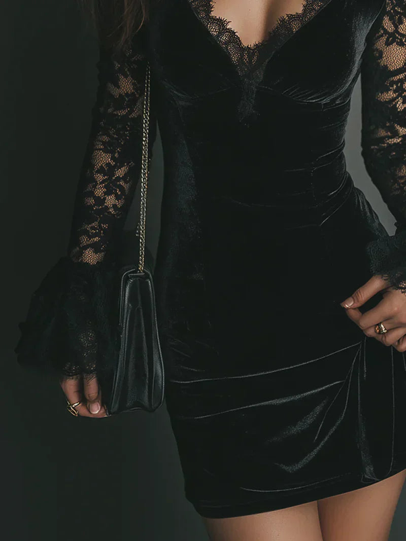 Aria | Robe Mini en Velours et Dentelle