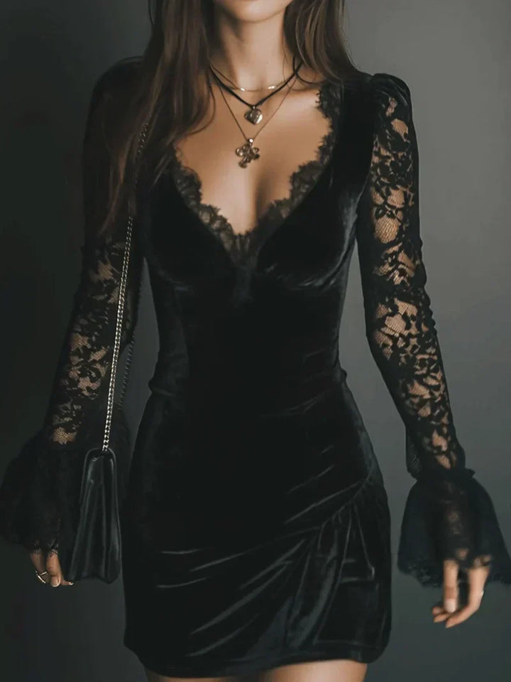 Aria | Robe Mini en Velours et Dentelle