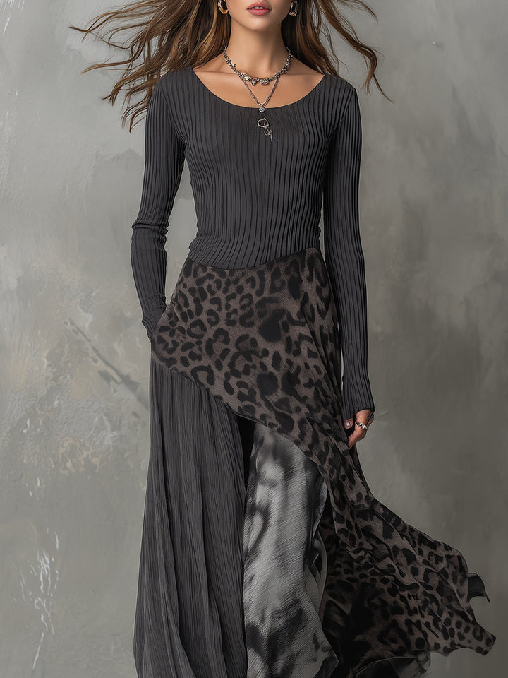 Martina - Robe longue de style bohème avec imprimé léopard