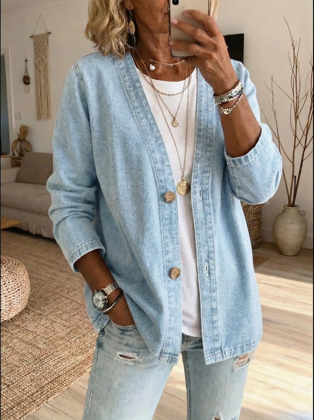 Daria - Cappotto in Denim con Bottoni