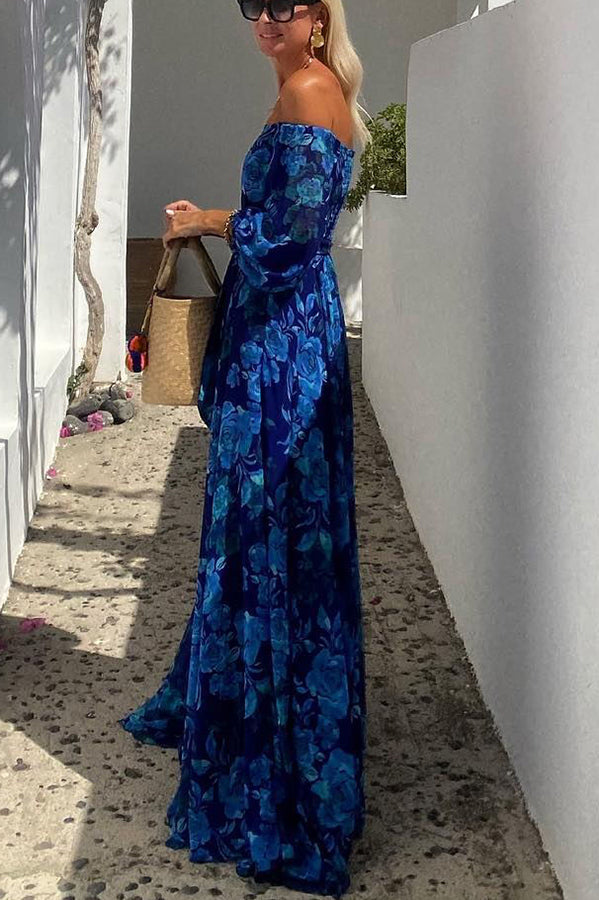 Francesca - Robe longue avec imprimé floral et manches dénudées