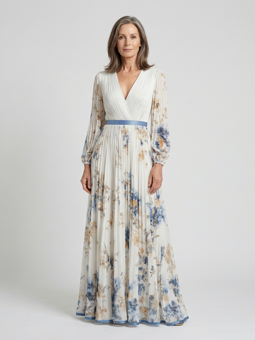 Stella & Grace™ | Abito Maxi a Maniche Lunghe con Scollo a V e Fantasia Floreale