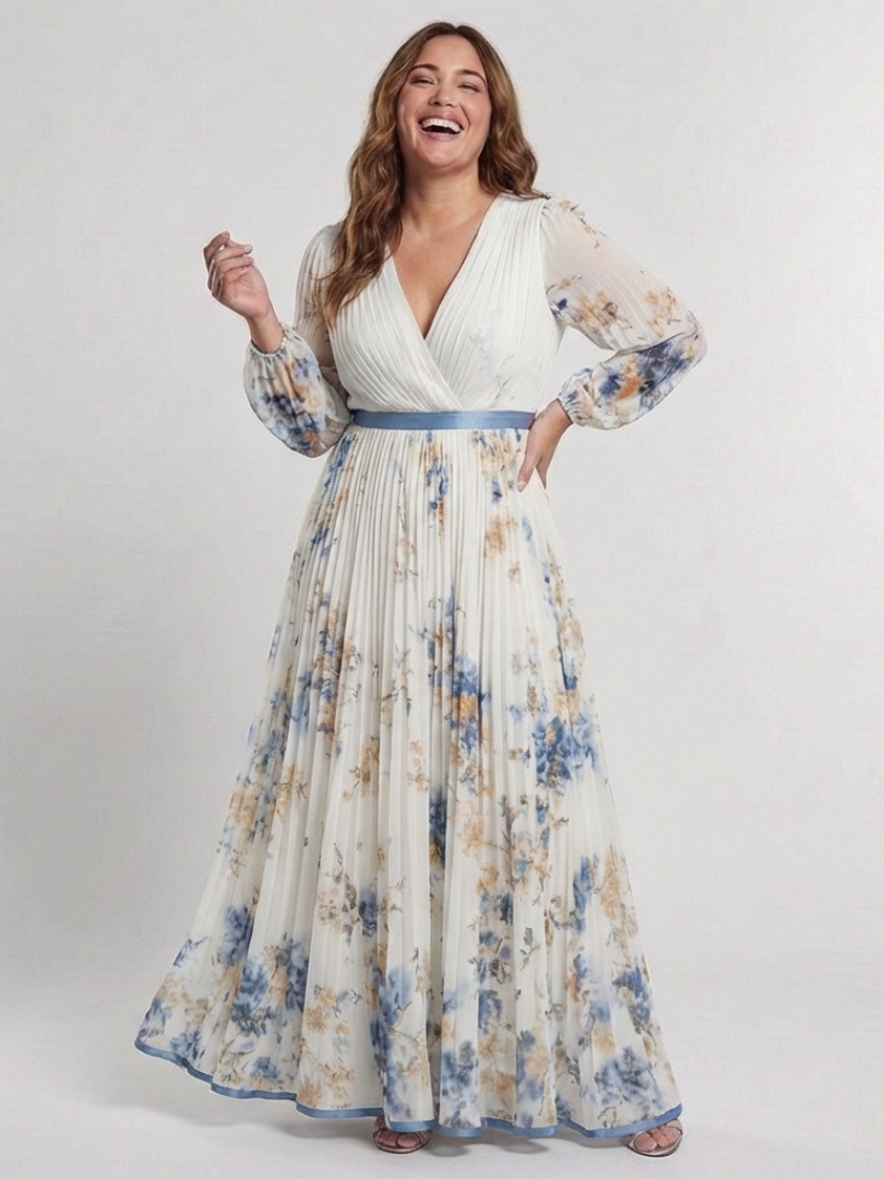 Stella & Grace™ | Abito Maxi a Maniche Lunghe con Scollo a V e Fantasia Floreale