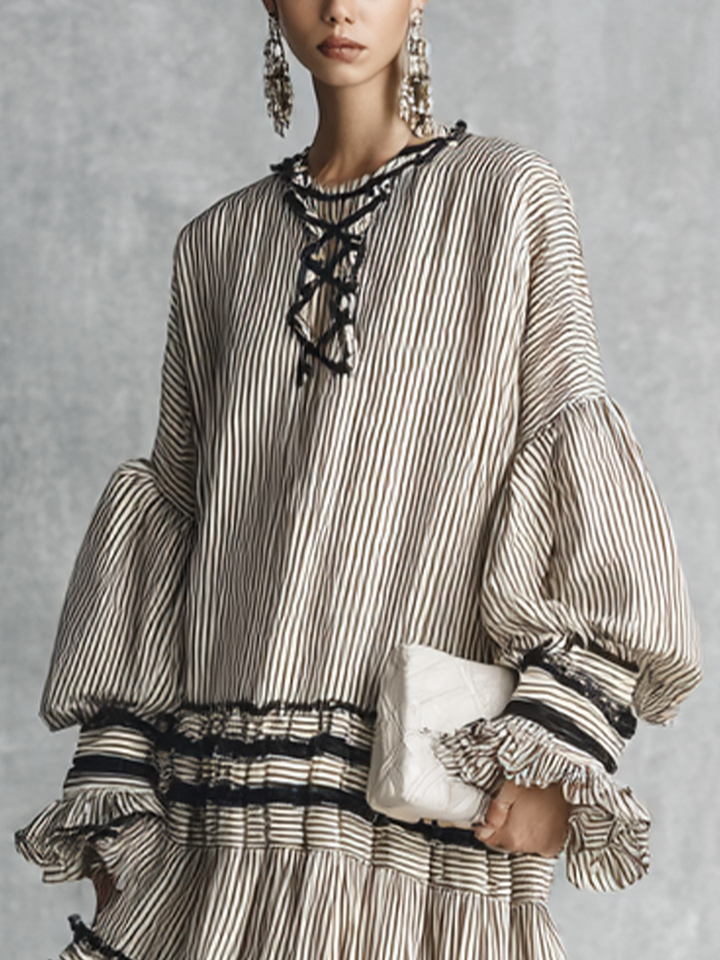 Robe maxi longue à volants à rayures bohème pour femme