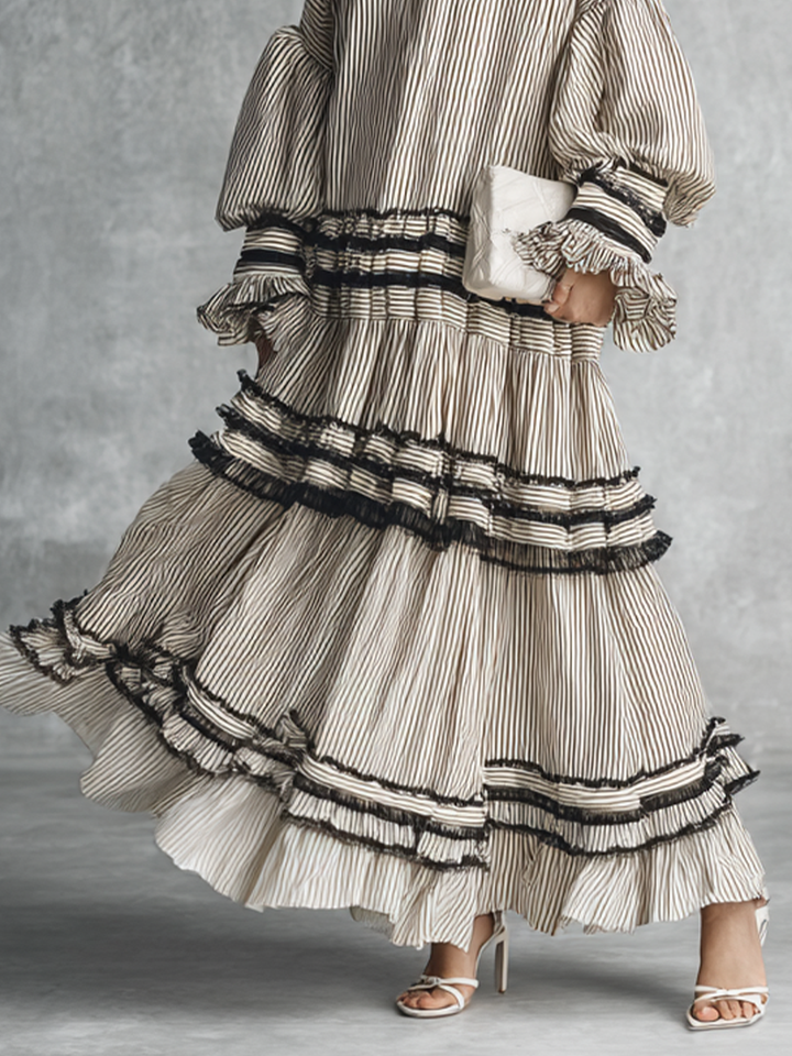 Robe maxi longue à volants à rayures bohème pour femme