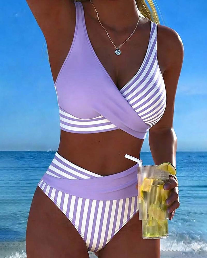Bikini Croisé Rayé Imprimé