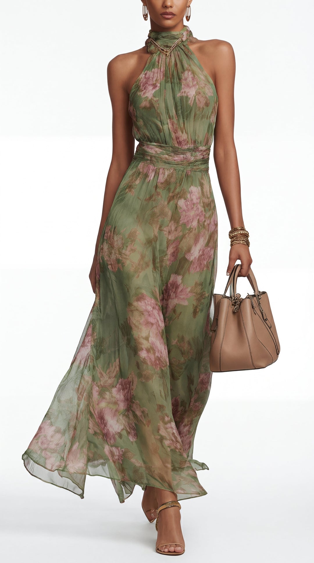 Livia™| Robe maxi halter florale élégante