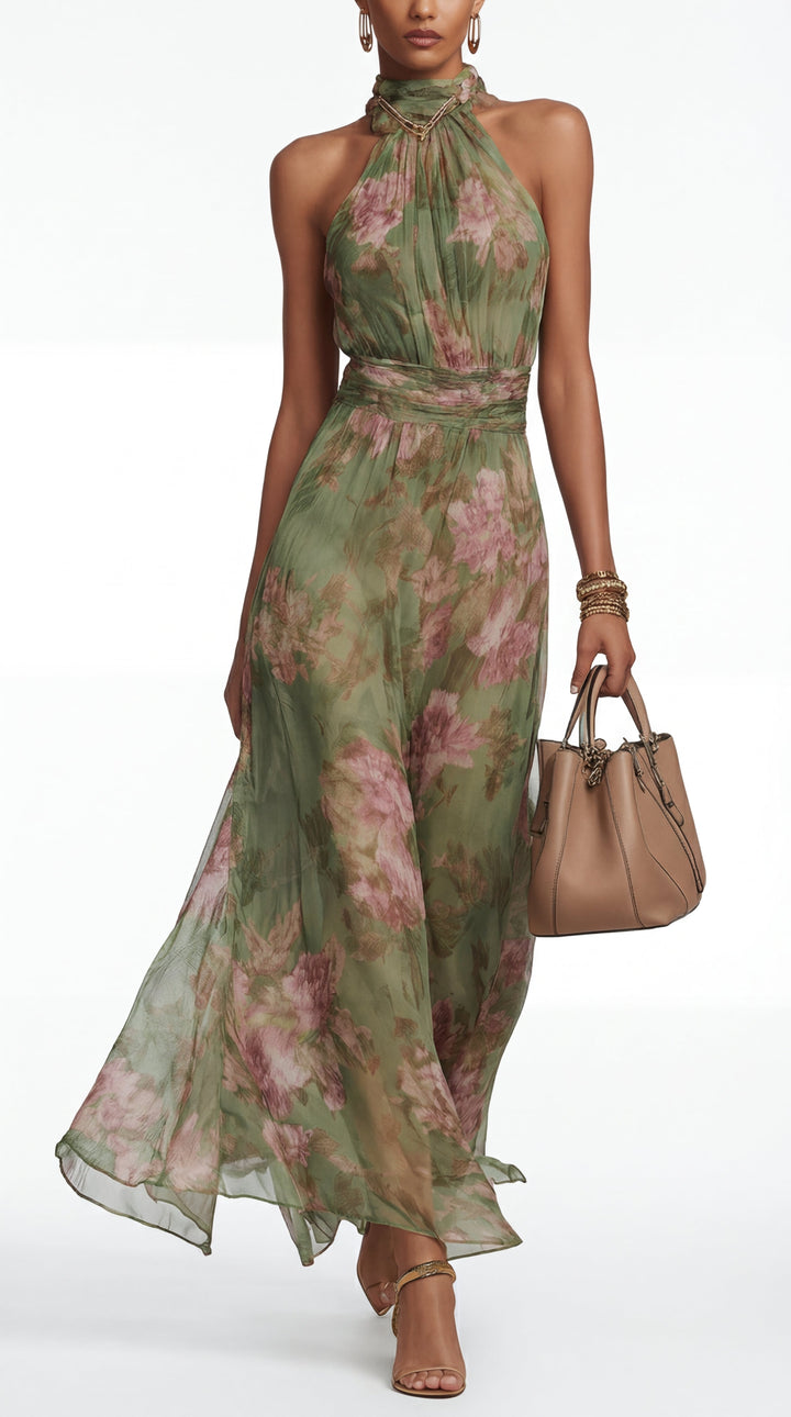 Livia™| Robe maxi halter florale élégante