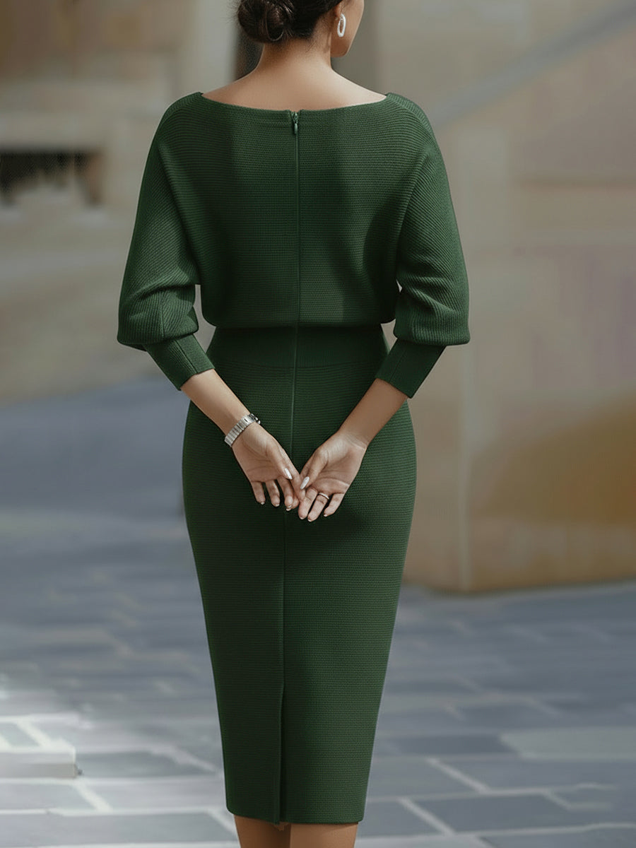 Robe midi drapée avec manches chauve-souris