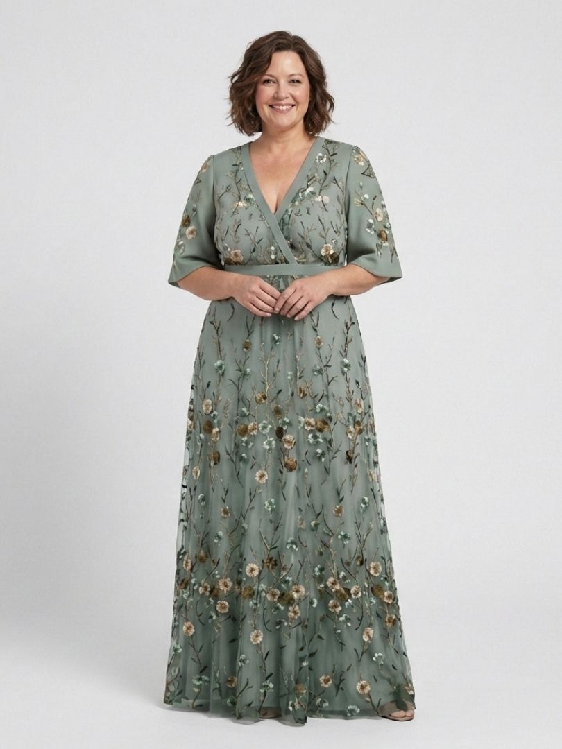 Stella & Grace™ | Abito Maxi a V Fiori con Maniche Corte