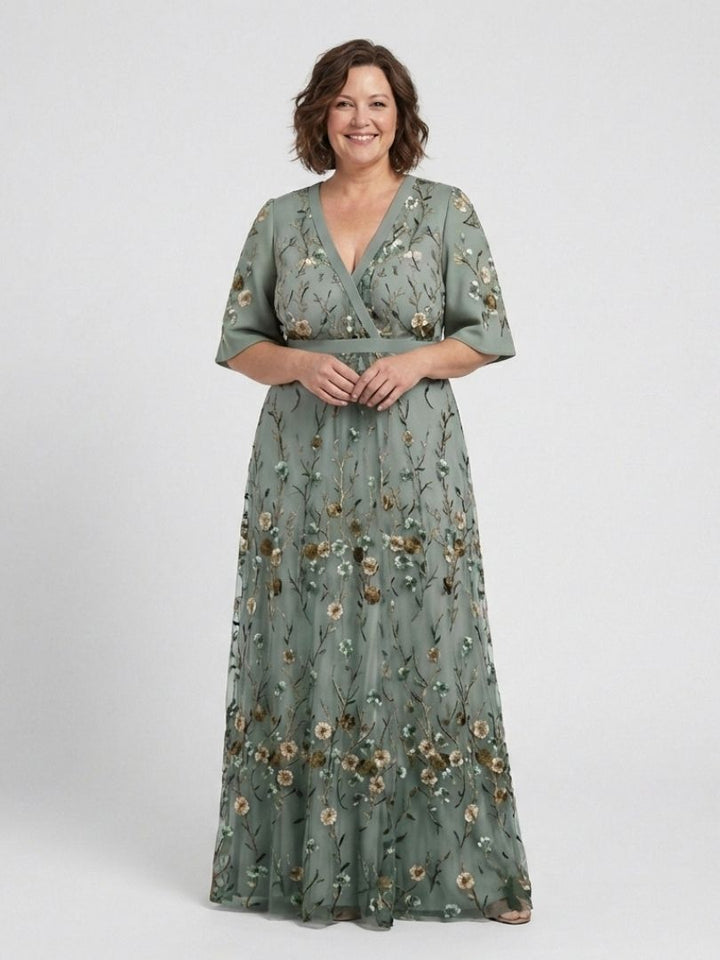 Stella & Grace™ | Abito Maxi a V Fiori con Maniche Corte