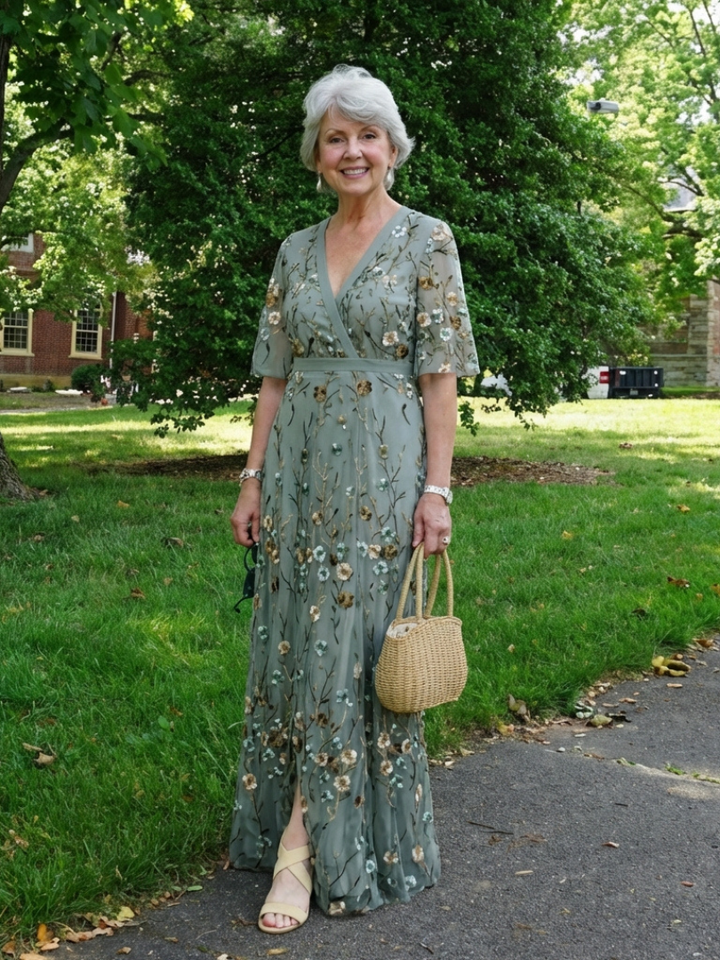 Stella & Grace™ | Abito Maxi a V Fiori con Maniche Corte