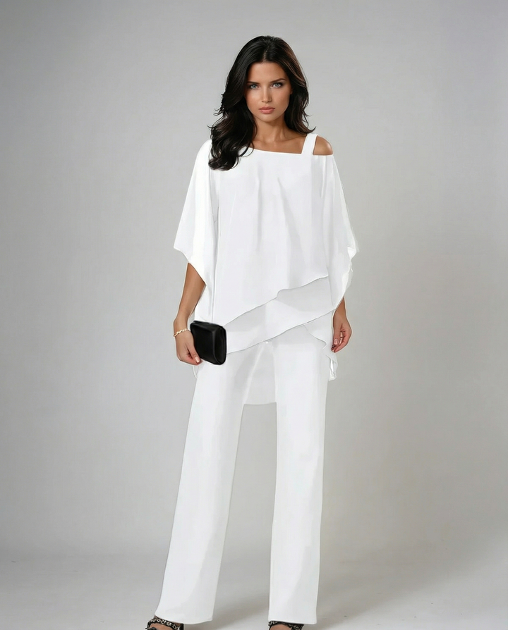 Loretta | Ensemble en coton et toile avec haut à manches chauve-souris et pantalon large
