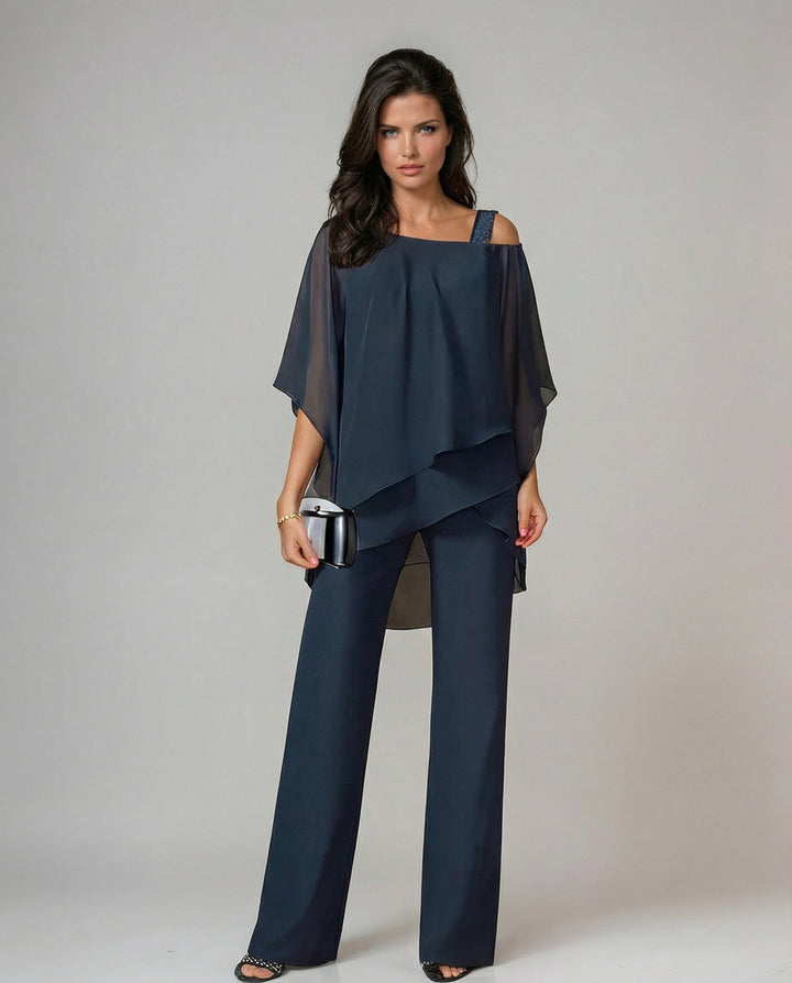 Loretta | Ensemble en coton et toile avec haut à manches chauve-souris et pantalon large