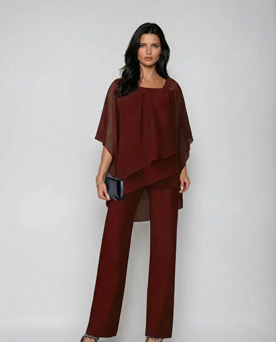 Loretta | Ensemble en coton et toile avec haut à manches chauve-souris et pantalon large