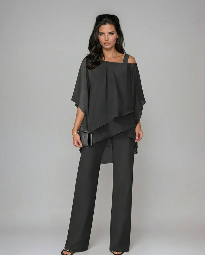 Loretta | Ensemble en coton et toile avec haut à manches chauve-souris et pantalon large