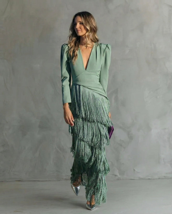 Clara™ | Robe midi élégante avec des manches à franges