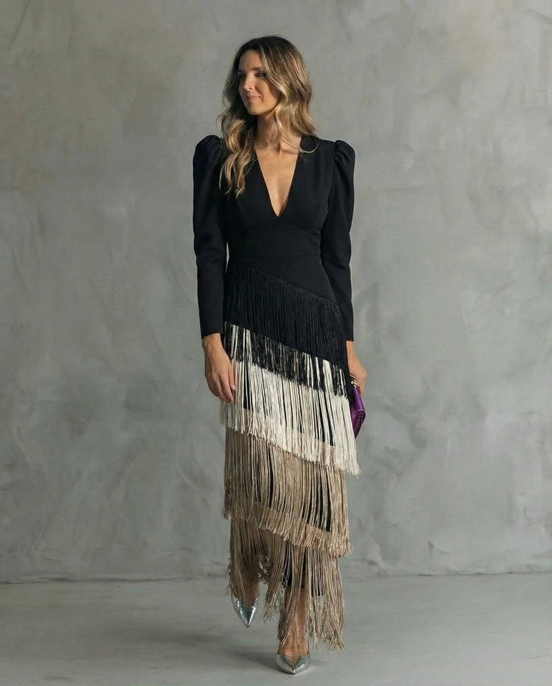 Clara™ | Robe midi élégante avec des manches à franges