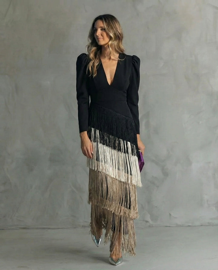 Clara™ | Robe midi élégante avec des manches à franges