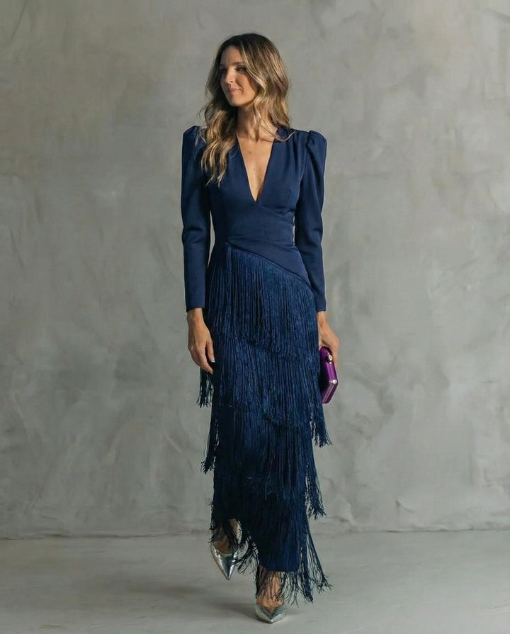 Clara™ | Robe midi élégante avec des manches à franges