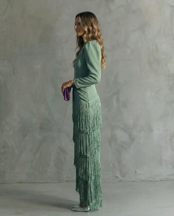 Clara™ | Robe midi élégante avec des manches à franges