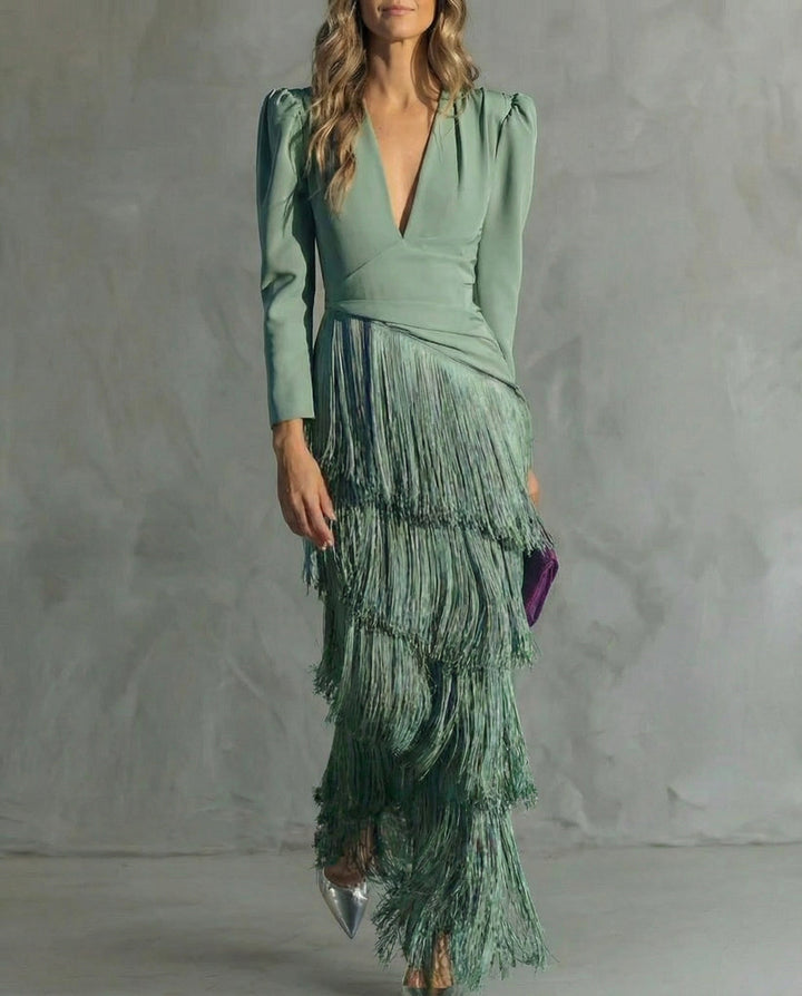 Clara™ | Robe midi élégante avec des manches à franges