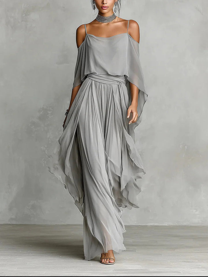 Isabela | Ensemble fluide gris avec top à bretelles et pantalons légers
