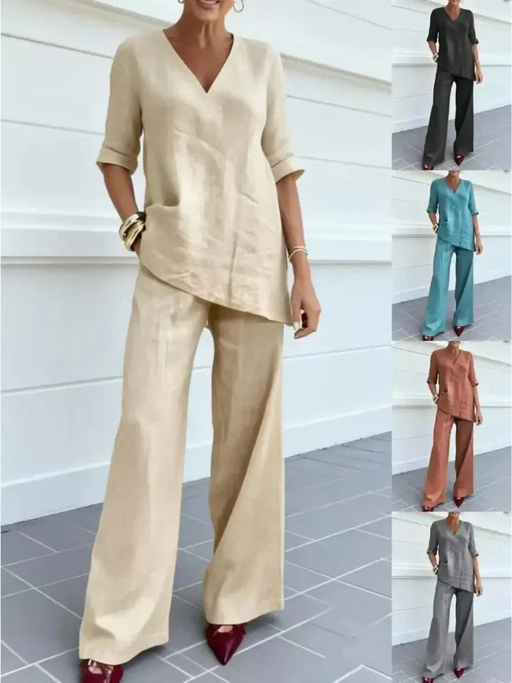 Céline | Ensemble de Deux Pièces avec top à manches mi-longues et pantalons droits