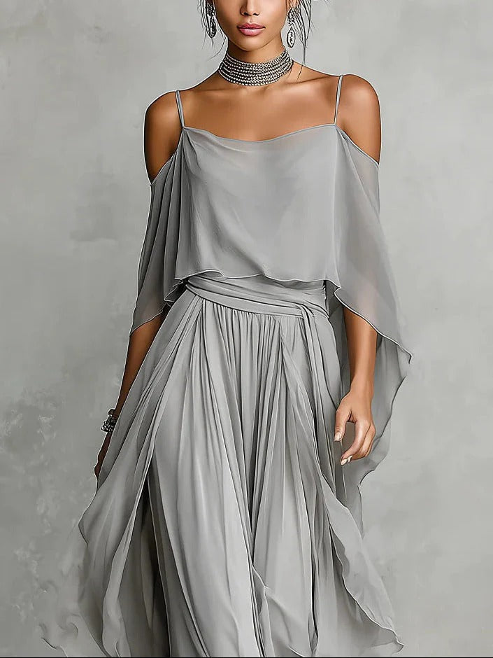 Isabela | Ensemble fluide gris avec top à bretelles et pantalons légers