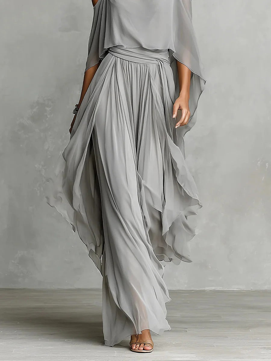 Isabela | Ensemble fluide gris avec top à bretelles et pantalons légers