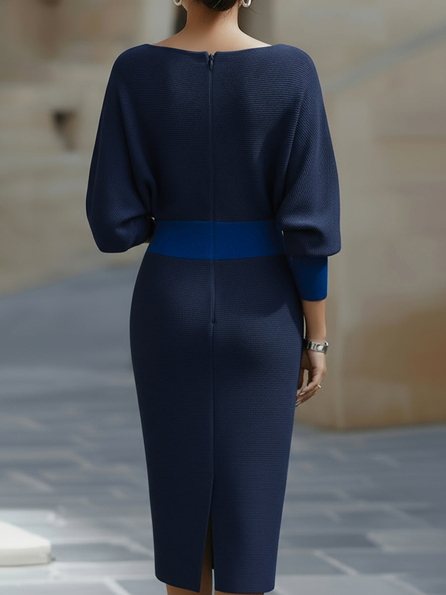 Robe midi drapée avec manches chauve-souris