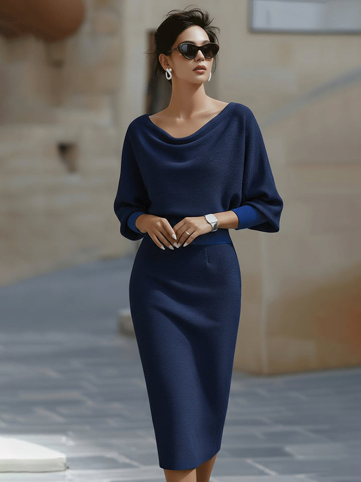 Robe midi drapée avec manches chauve-souris