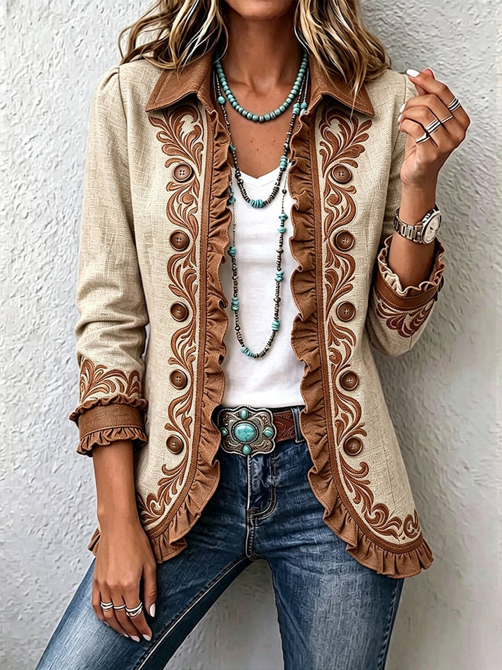 Dawncroft™ | Giacca Vintage Bohemien con Rouches Floreali
