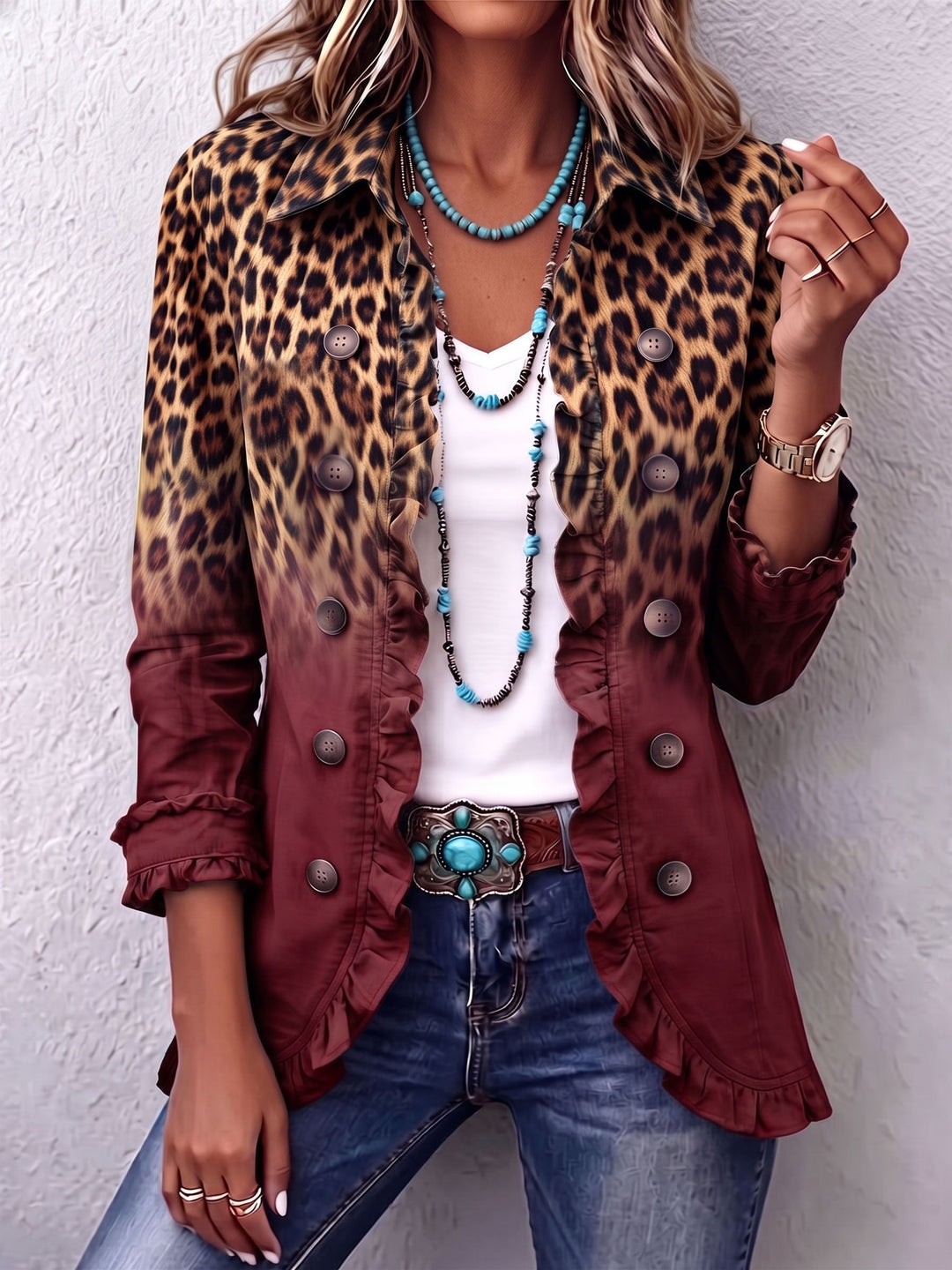 Elspeth™ | Blazer con Volant Leopardo Sfumato