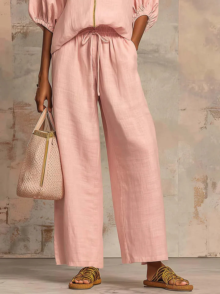 Colette | Ensemble de deux pièces en lin et coton : Chemise de style décontracté et pantalon à jambes larges