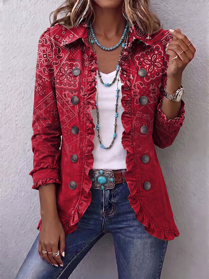 Criselle™ | Giacca con Volant e Stampa Paisley Sfumata Bohémien