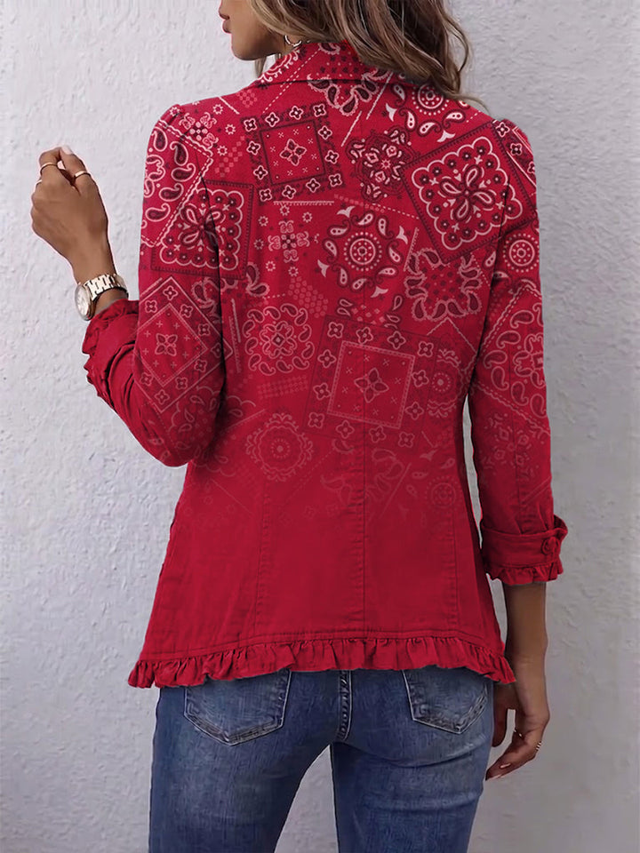 Criselle™ | Giacca con Volant e Stampa Paisley Sfumata Bohémien
