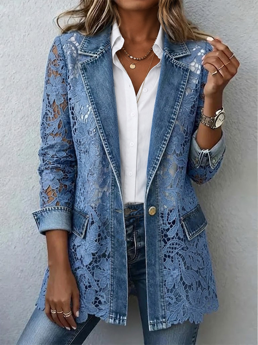 Lacinda™ | Giacca Blazer con Pannelli di Pizzo Floreale