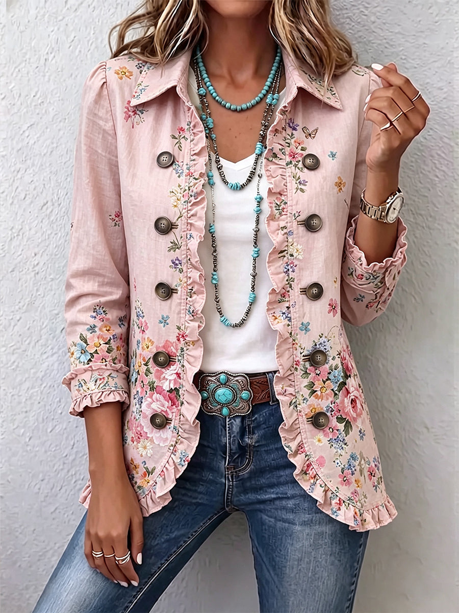 Bettany™ | Giacca con Bottoni e Rouches Floreali