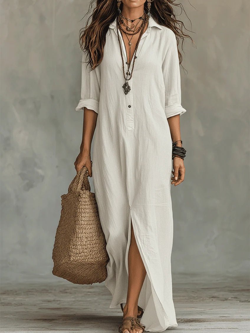 Soline™ | Maxi robe noire moulante avec boutons