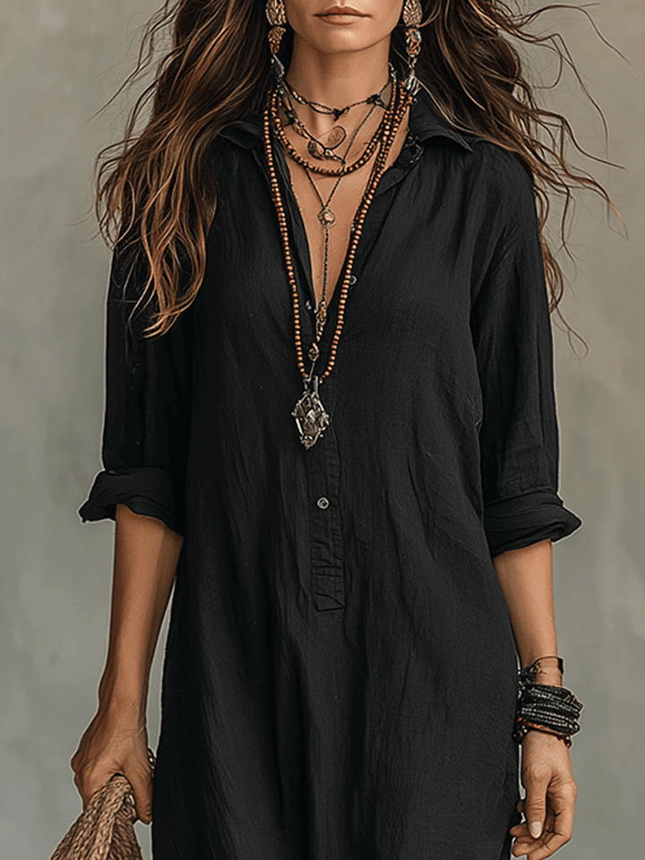 Soline™ | Maxi robe noire moulante avec boutons