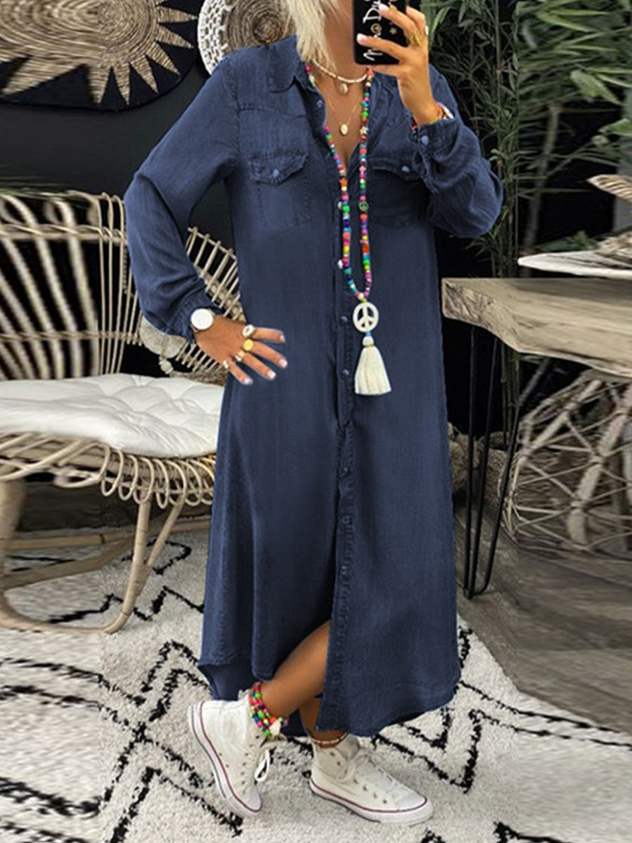 Elena | Robe chemise en jean longue décontractée élégante