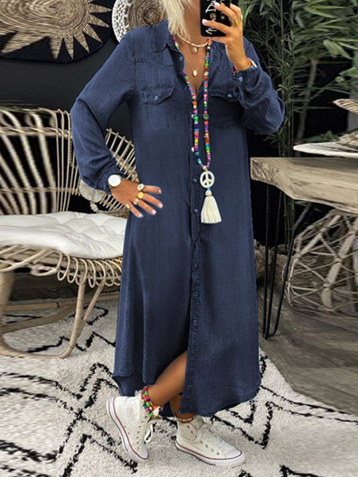 Elena | Robe chemise en jean longue décontractée élégante